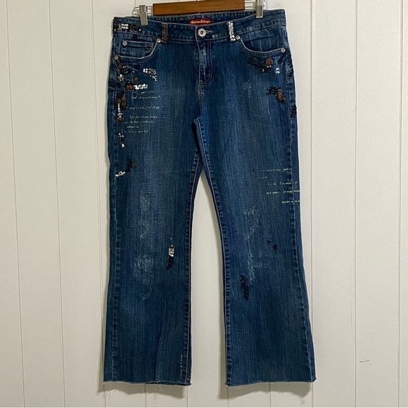 Vintage American Exchange boho embellished kick crop jeans size 32 - Picture 2 of 16